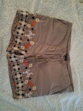 Tolani Taupe Embroidered Shorts with Tassel Waist